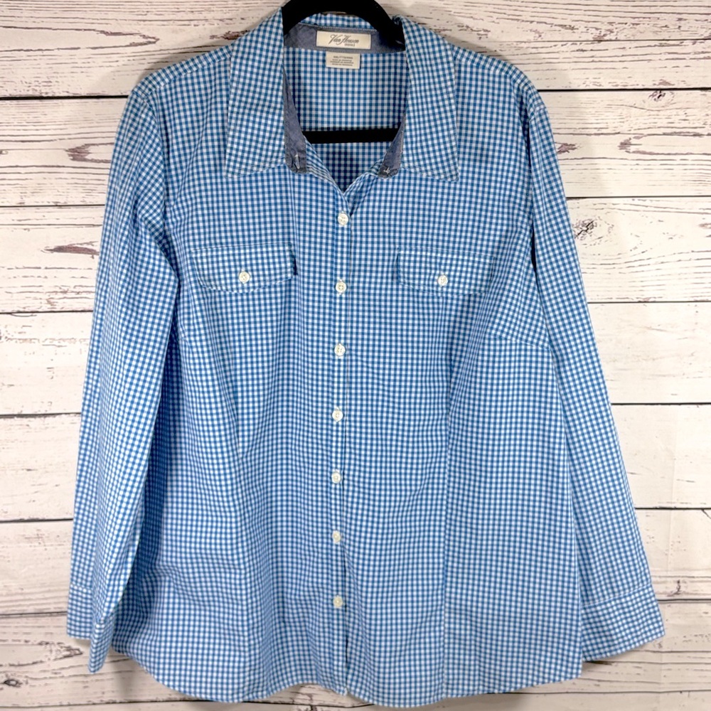 VTG Van Heusen Originals Women’s Blue Picnic Checkered Button Down in Size XXL